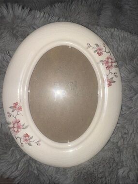 Vintage 1980s Oval Floral Ceramic Picture Frame - Pink Flower Accents